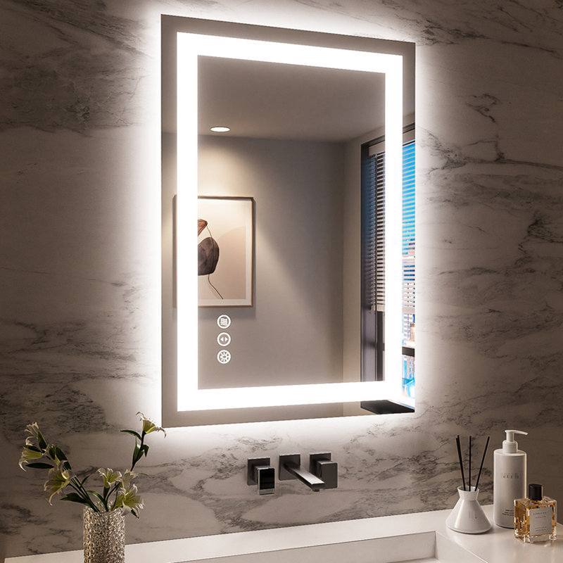 Miroir de salle de bain 24 x 36 pouces à DEL intelligent avec fonction à intensité variable, luminosité réglable de 10% à 100%, température de couleur sélectionnable de 3 000 K blanc chaud, 4 500 K neutre ou lumière du jour 6 000 K, intégré