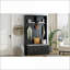 Arbre d'entrée moderne minimaliste avec banc de rangement, 6 crochets et amp; Armoire - Blanc | Panneau de particules-22605286