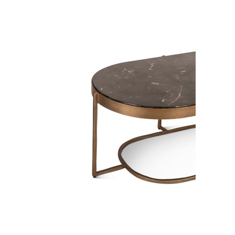 Fresno 43" Coffee Table With Black Marble And Antique Brass Base