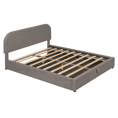 Lit plateforme tapissier avec système de rangement hydraulique Teddy