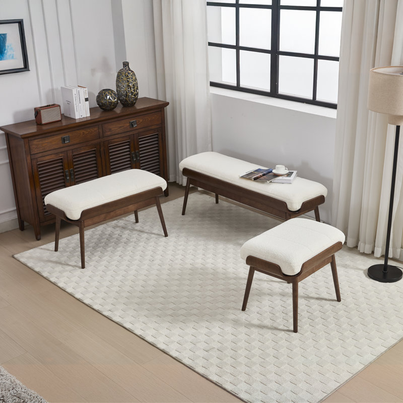 Banc d'entrée classique et minimaliste en tissu avec cadre en bois et banc de bout pour le salon de la chambre à coucher
