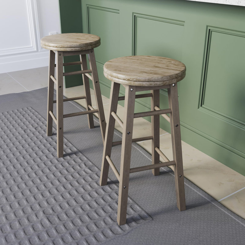 Swivel Solid Wood Counter Stool, Wood Seat/Wood Frame