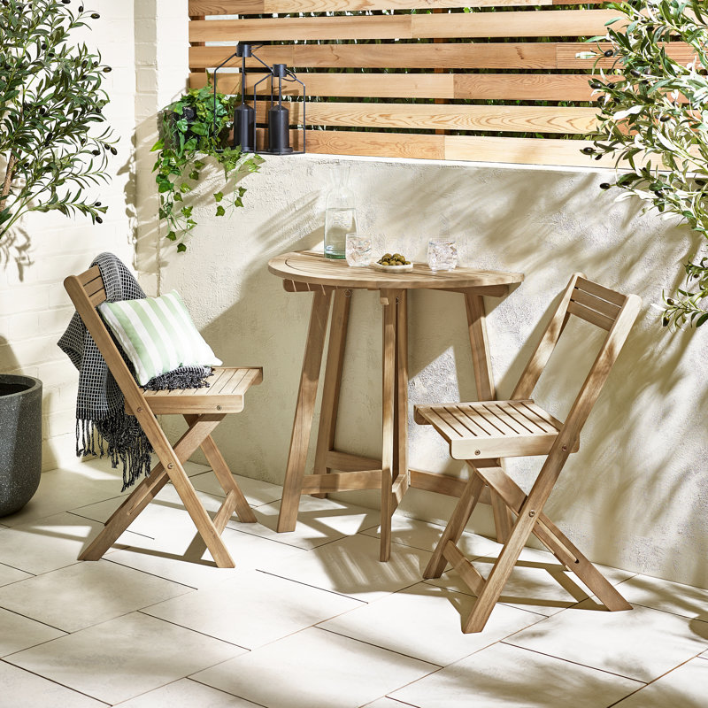 Malani 2-Seater Half-Round Drop Leaf Wooden Garden Dining Table And Chairs Set - Solid Wood