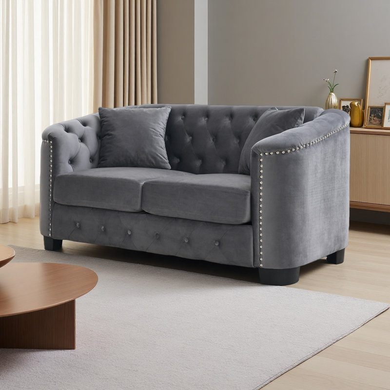 Hafid 76.89'' Velvet Sofa, Gray Velvet, 30" H x 59" W x 31.5" D