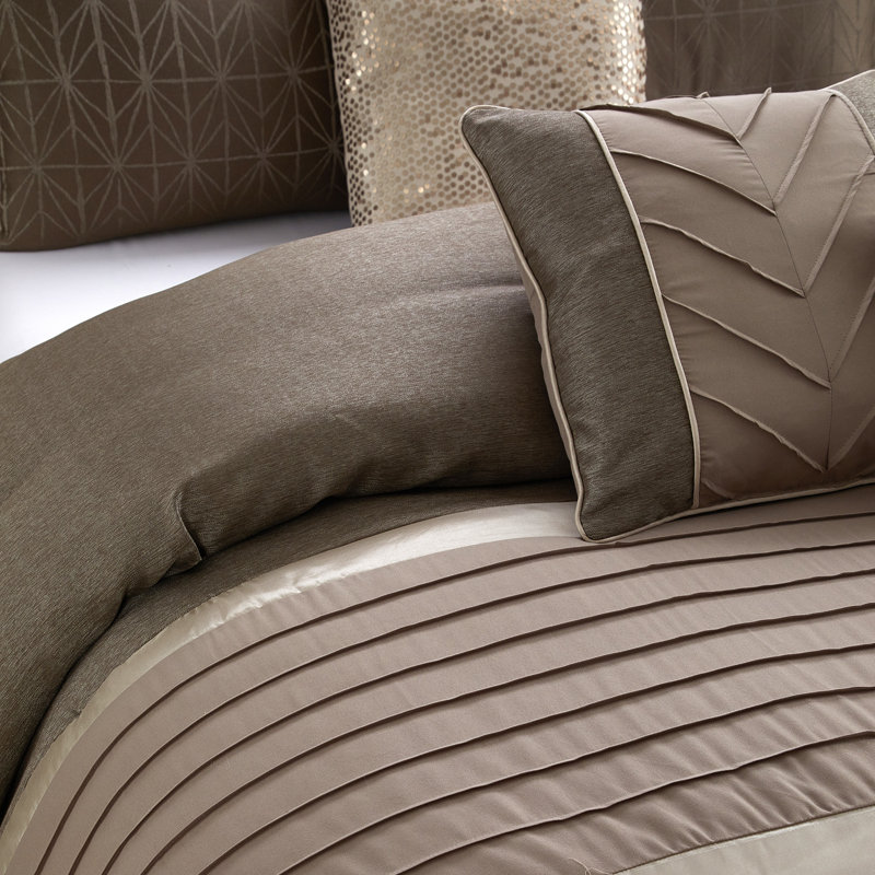 Trinity Microfiber 6 Piece Comforter Set, King Comforter + 5 Additional Pieces, Beige/Taupe