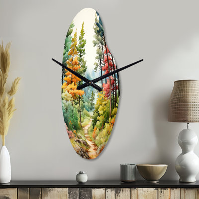 Verulkar Pine Tree Autumn Symphony III - Pine Asymmetrical Metal Clock, Traditional Curved Wall Clock Print