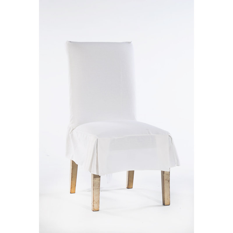 Cotton Duck Dining Chair Slipcover Short, White Cotton