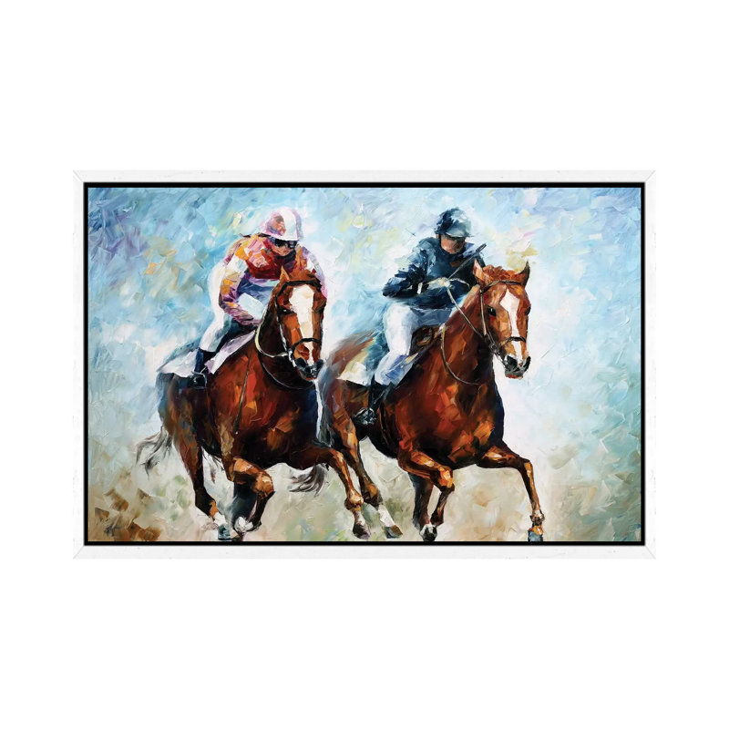 Close Race by Leonid Afremov - Painting on Canvas, 66.04 cm H x 45.72 cm W, White Framed Canvas