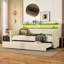 Lit de jour simple avec couchette en beige, cuir PU enduit, station de charge, lumières à DEL et support de tête de lit beige