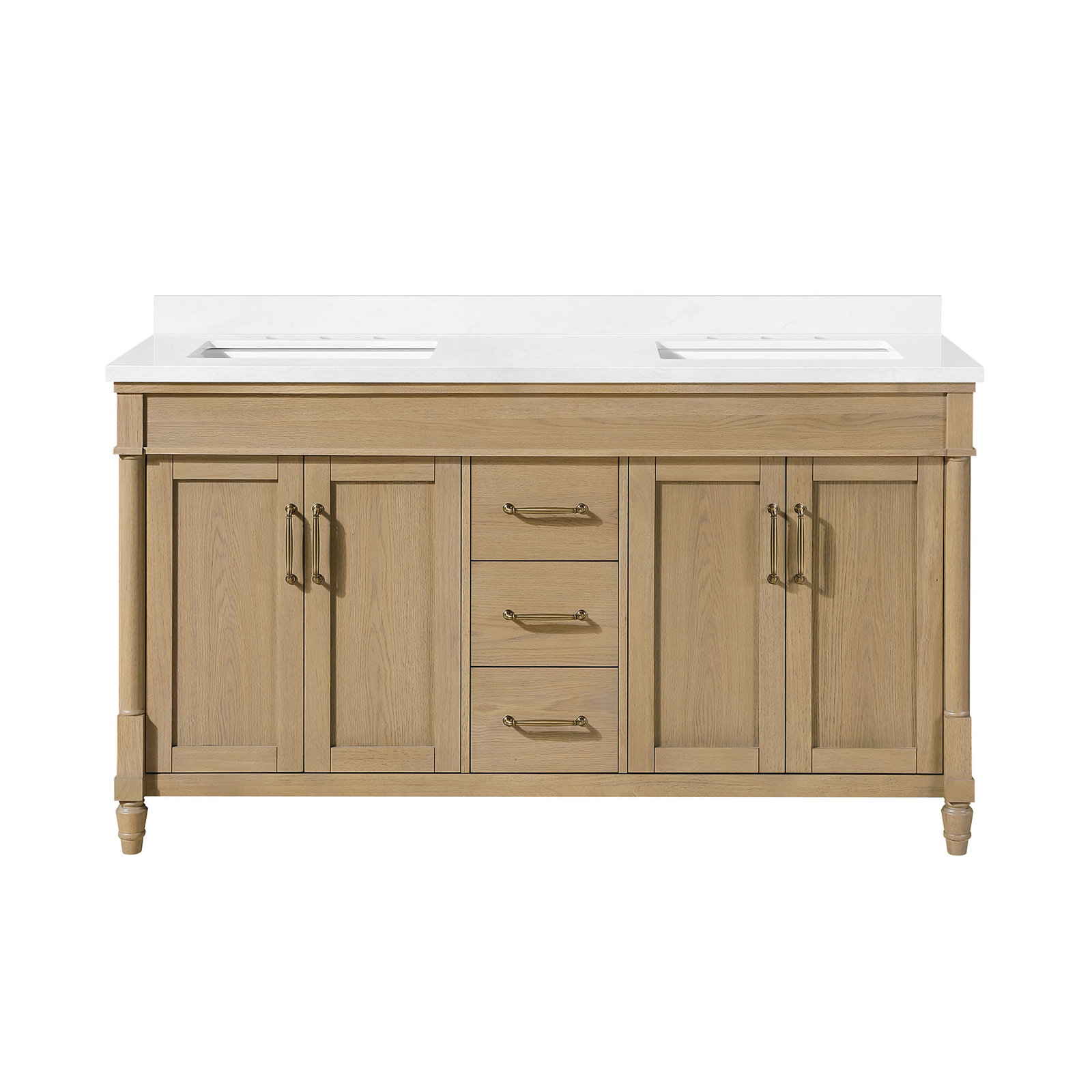 60'' Double Bathroom Vanity with Engineered Marble Top, Natural Birch