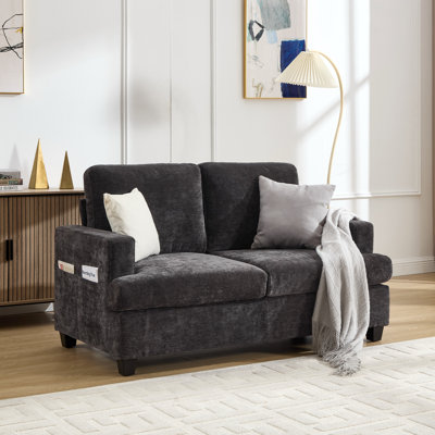 Compact Two-Person Soft Velvet Chenille Sofa Bed Without Footrest