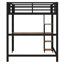 Lit mezzanine en métal noir avec bureau intégré et tablettes - Grand espace de rangement stable et sécuritaire