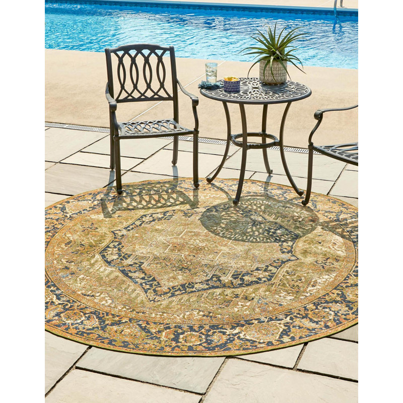 Tapis d'extérieur traditionnel Green_Unique Loom Nosara, Rond 7 pi 10 po