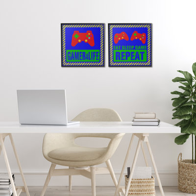 «Gamer Quotes with Stripes», ensemble de 2 giclées encadrées, design par Marcus Prime