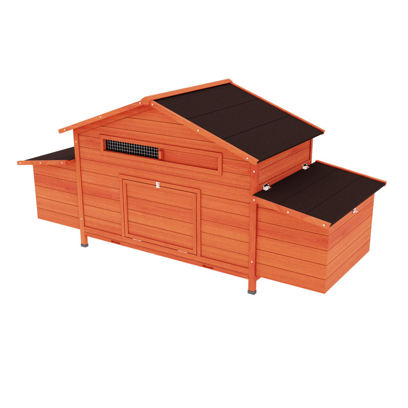 Poulailler d'extérieur fabriqué en bois massif, 2 boîtes de nidification, points d'accès pour la plage, doublure étanche, coquille résistante, verrouillage à l'épreuve des prédateurs, zone ventilée, entrée et sortie pratiques, confortable