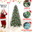 Arbre de Noël de 7 pi contenant 2178 pointes, baies rouges vives, pin naturel, branches pe + neige, conception à charnières à assemblage rapide, support en métal fiable pour les décorations saisonnières