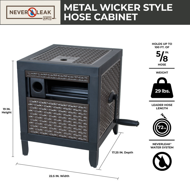 Black Wicker Style Steel Hideaway Hose Reel Cabinet