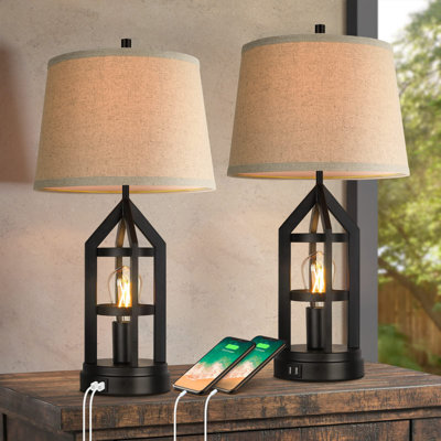 Farmhouse Table Lamps For Living Room Set Of 2, 3-Way Dimmable Touch Control Bedside Lamps With 2 USB Charging Ports, Bedroom Reading Lamps For Nights -  Longshore Tides, 50460D6E08C0466F8653582CF70662D8
