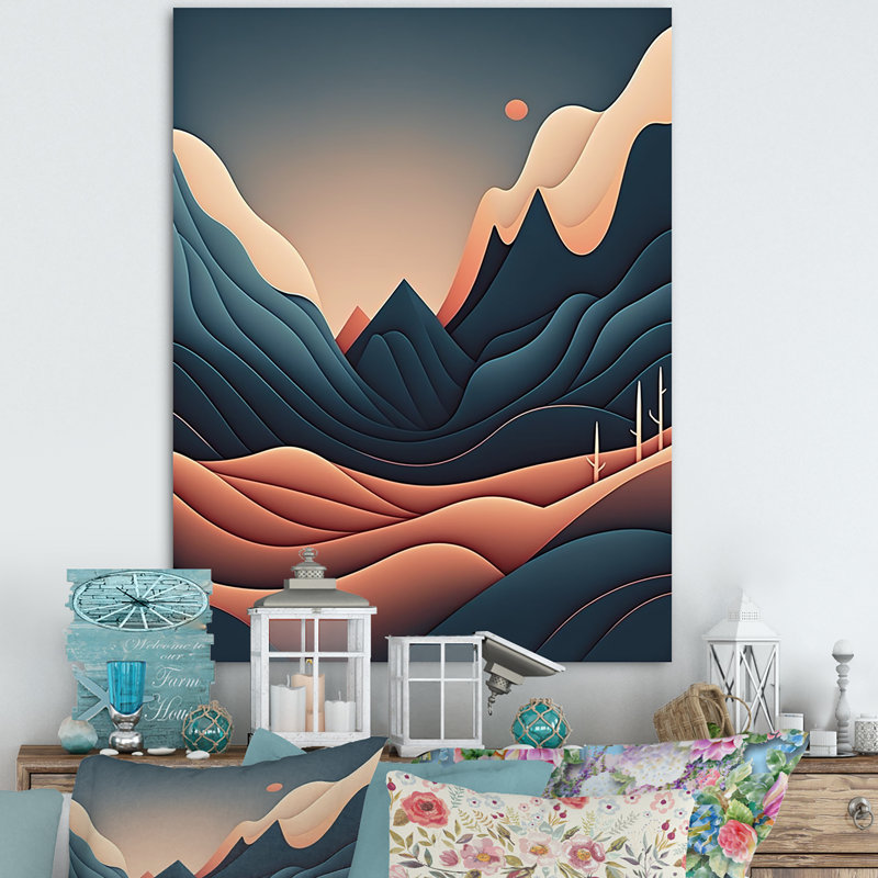 Red Moon Mountain Simplicity - reproduction sur toile, H 32 po x l 16 po x P 1 po, Toile tendue