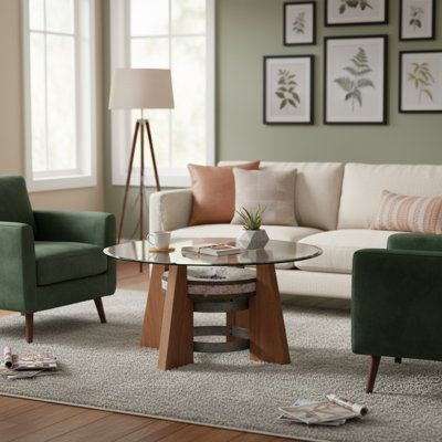 Table basse ronde en bois brun caramel et bois récupéré Lorin 