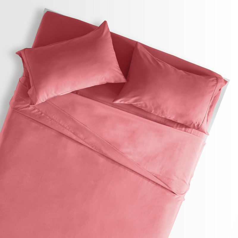 Microfiber Percale Sheet Set, Twin XL Sheet Set+Fitted Sheet + 1 Pillowcase, Coral