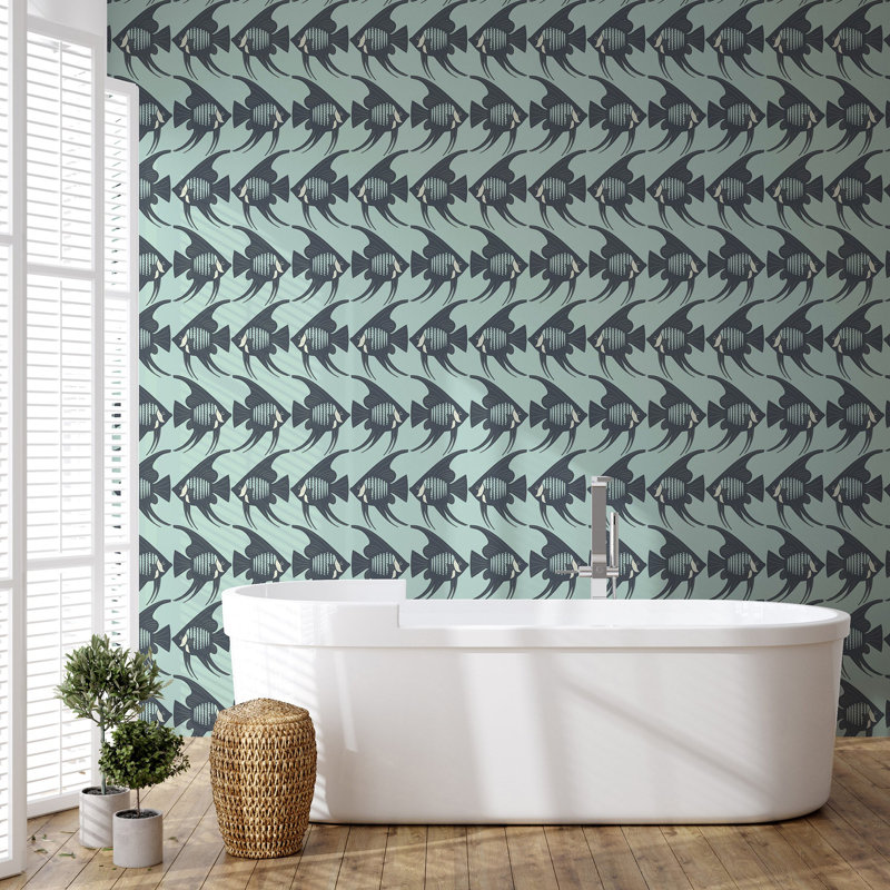 Angel Fish - Turquoise Wallpaper, Self-adhesive, Turquoise