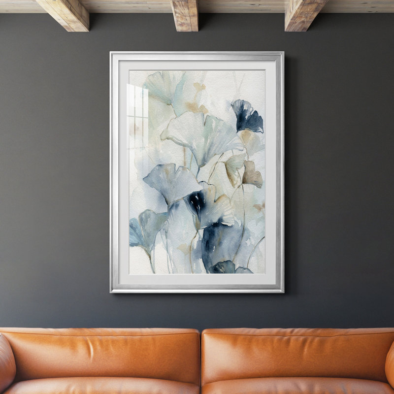 Indigo Ginkgo I - peinture sur toile encadrée, Argent, H 30,5 po x l 42,5 po x P 1,5 po