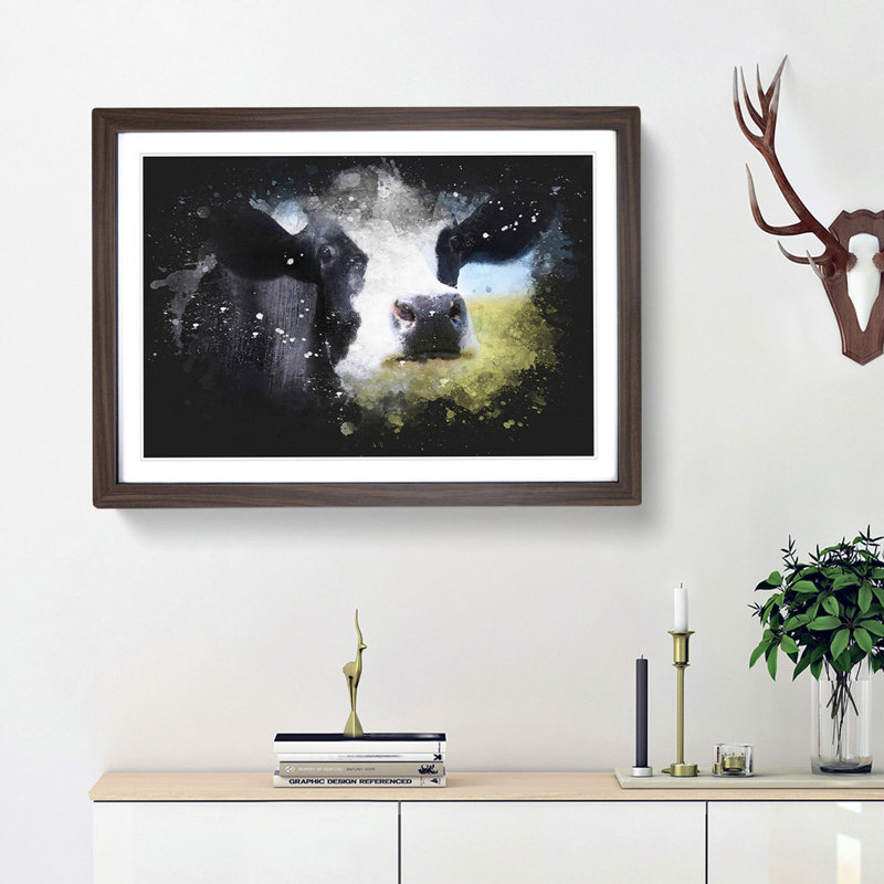 A Cow in the Meadow - Framed Print, 33cm H x 45cm W x 2cm D, Walnut Framed