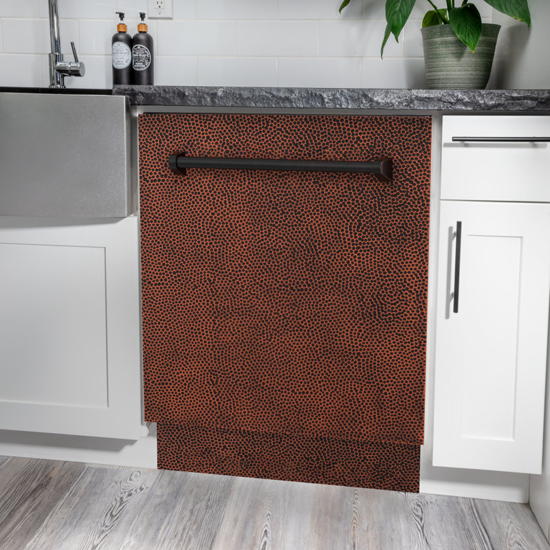 ZLINE 24" Tallac Series 3rd Rack Tall Tub Dishwasher with Stainless Steel Tub, 51dBa, Hand Hammered Copper