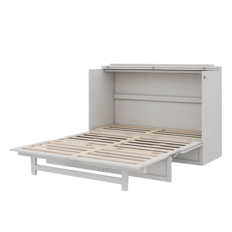 Lit escamotable avec tiroirs spacieux et ports USB pratiques, Blanc, Grand