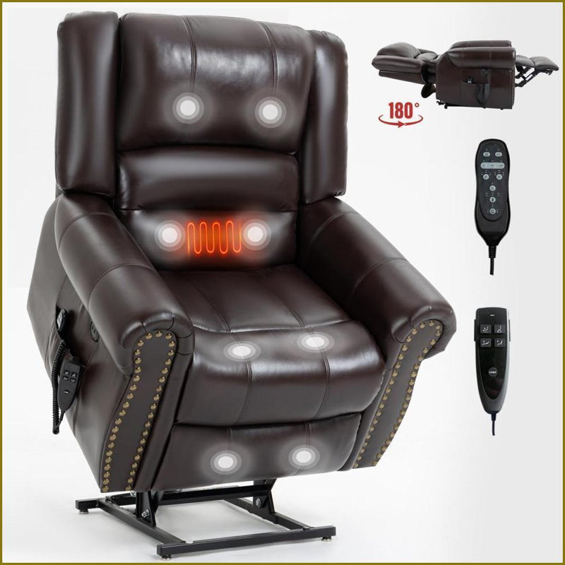 Recliners Power Lift Chair with Heat Massage, Dual Motor, USB Ports, 350 LBS Capacity | Faux Leather | Brown
