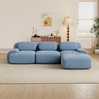 Canapé modulaire en forme de L 118 po, surdimensionné 3 places avec siège profond, repose-pieds, velours côtelé, sans assemblage, bleu