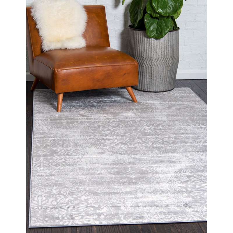 Tapis gris tissé à la machine Oneita, Rectangle 4 pi x 6 pi