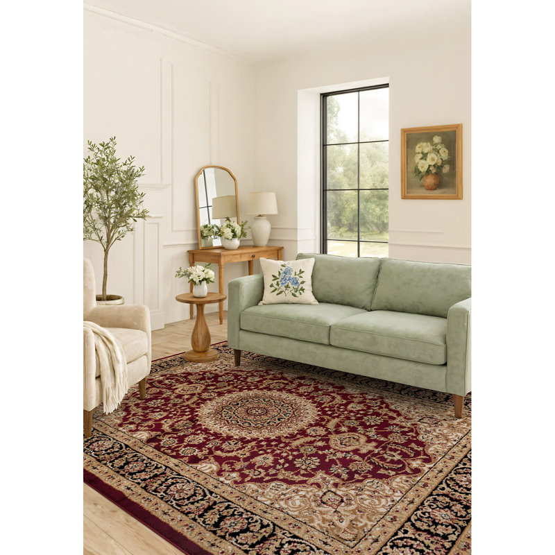 Tapis oriental bourgogne / moutarde / noir Shiflett, Rectangle 6 pi 6 po x 9 pi