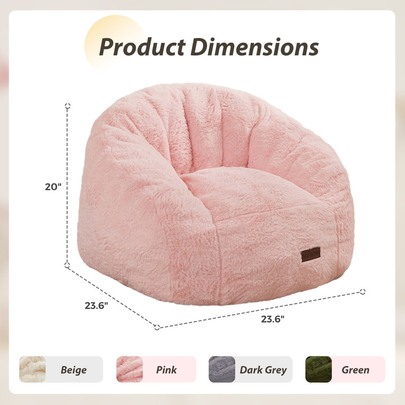 Fauteuil à billes en forme de coquille pour enfants et adolescents, Fausse fourrure rose