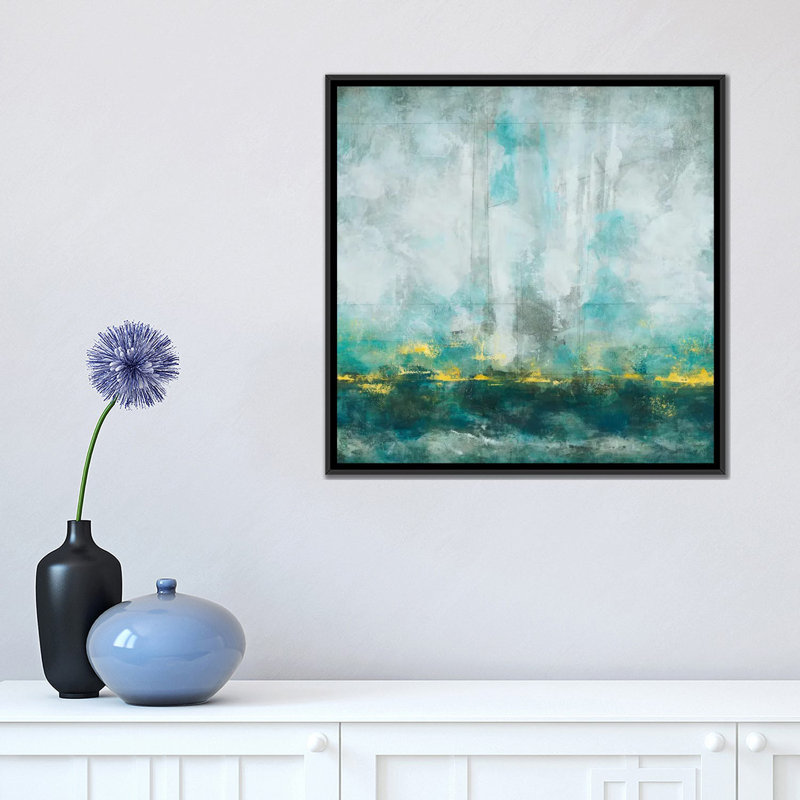 «Aqua Blu», reproduction sur toile, H 18 po x l 18 po x P 1,5 po, Toile avec cadre noir, Pas de tapis
