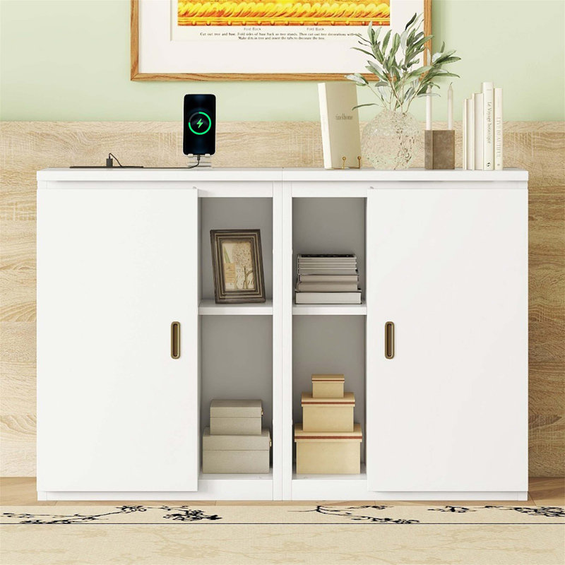 Lit escamotable avec tablettes intégrées, armoires et ports USB, idéal pour économiser de l'espace, Double, Blanc