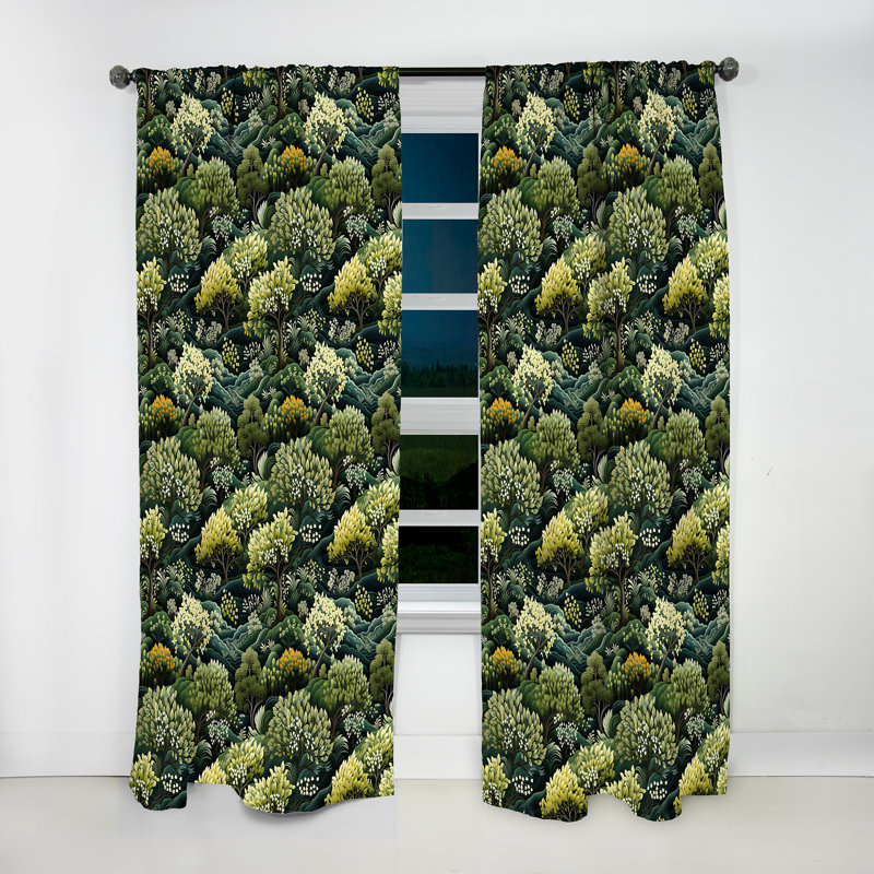 Motif botanique vert forêt IV - Rideau bohémien - Velours obscurcissant - 1 panneau, L 52 po x L 108 po