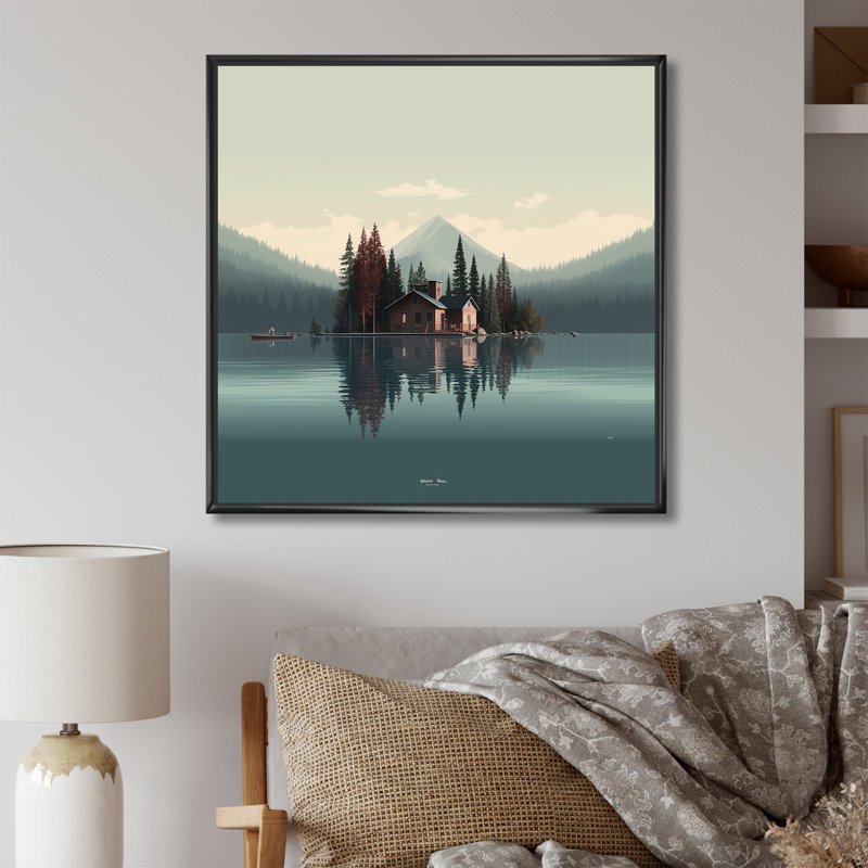 «Scenic Lake House Tranquility I», reproduction sur toile, Cadre flottant noir, H 16 po x l 16 po x P 1 po