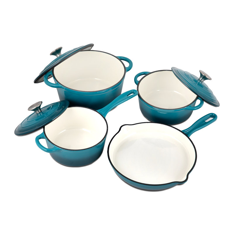 7 - Piece Non-Stick Cast Iron Cookware Set, Biscay/Blue