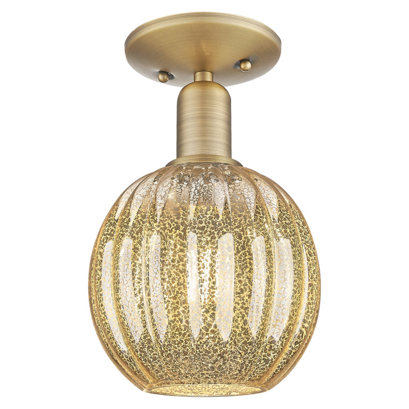 Downtown Urban - Cecil - 1 Light 7" Globe Shade Semi-Flush Mount , Brushed Brass, Mercury