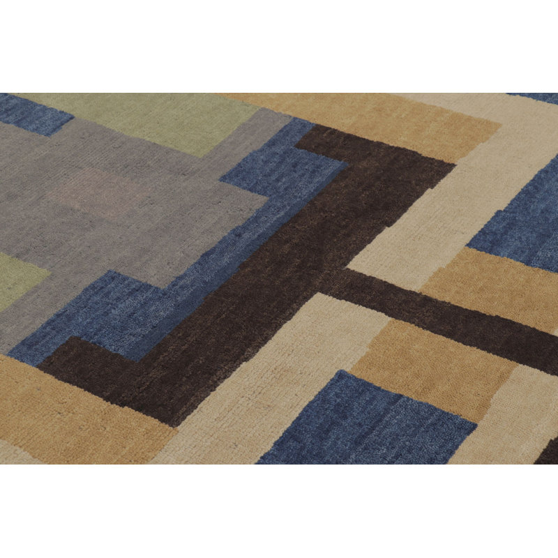 Art Deco Hand Knotted Area Rug in Blue, Beige/Brown, Silver/Gray, Green, Cream/White, Black