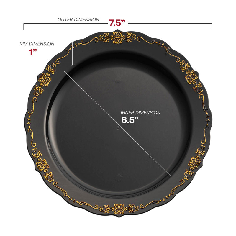 Ensemble de 120 couverts jetables ronds en plastique noir à bordure dorée de style vintage