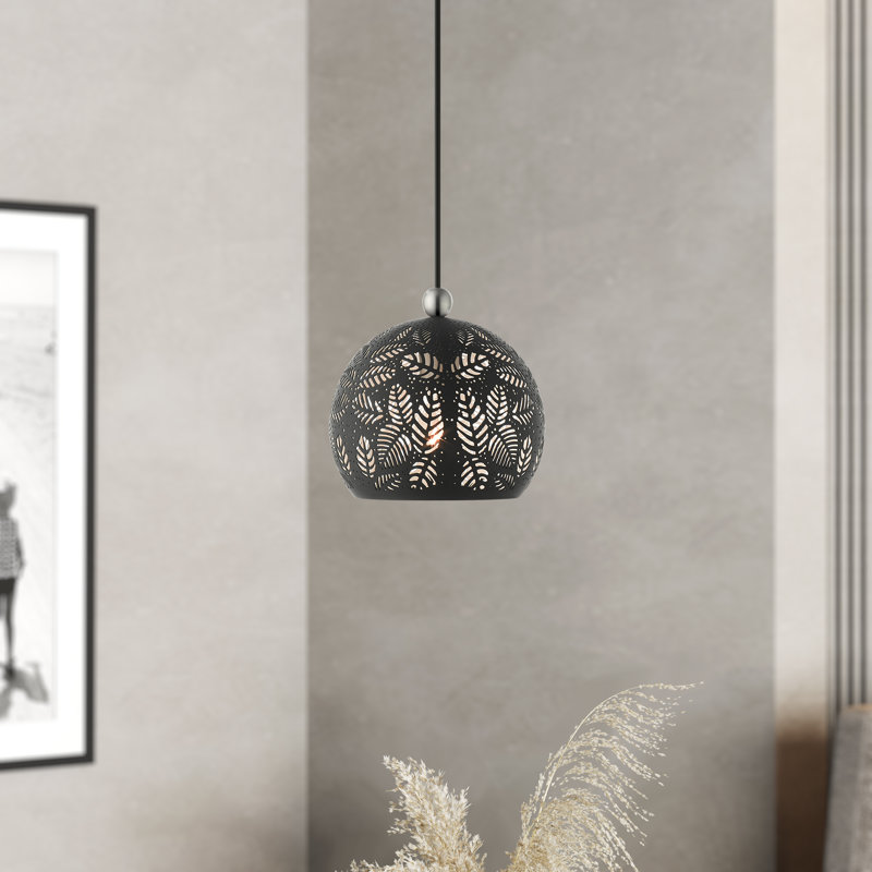 Luminaire suspendu en forme de dôme à 1 lumière Alira, Noir, H 80 po x l 8 po x P 8 po