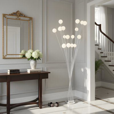 61.5-inch 16-bulb Acrylic Spherical Shade Aluminum LED Chrysanthemum Silver Chrome Metal Floor Lamp