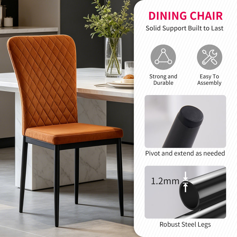 Modern High Back Velvet/Suede Armless Dining Chair with Diamond Tufting , Velvet Orange