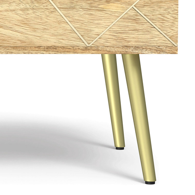 Table basse à plateau relevable en bois de manguier massif naturel, H 18,00 po x l 36,00 po x P 24,00 po, Bois naturel / or
