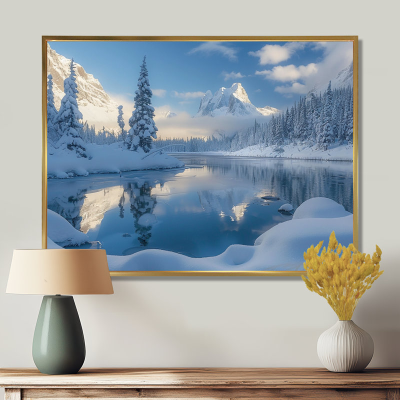 Chavira - art mural paysage d'hiver, Toile avec cadre flottant or, H 34 po x l 44 po x P 1,5 po