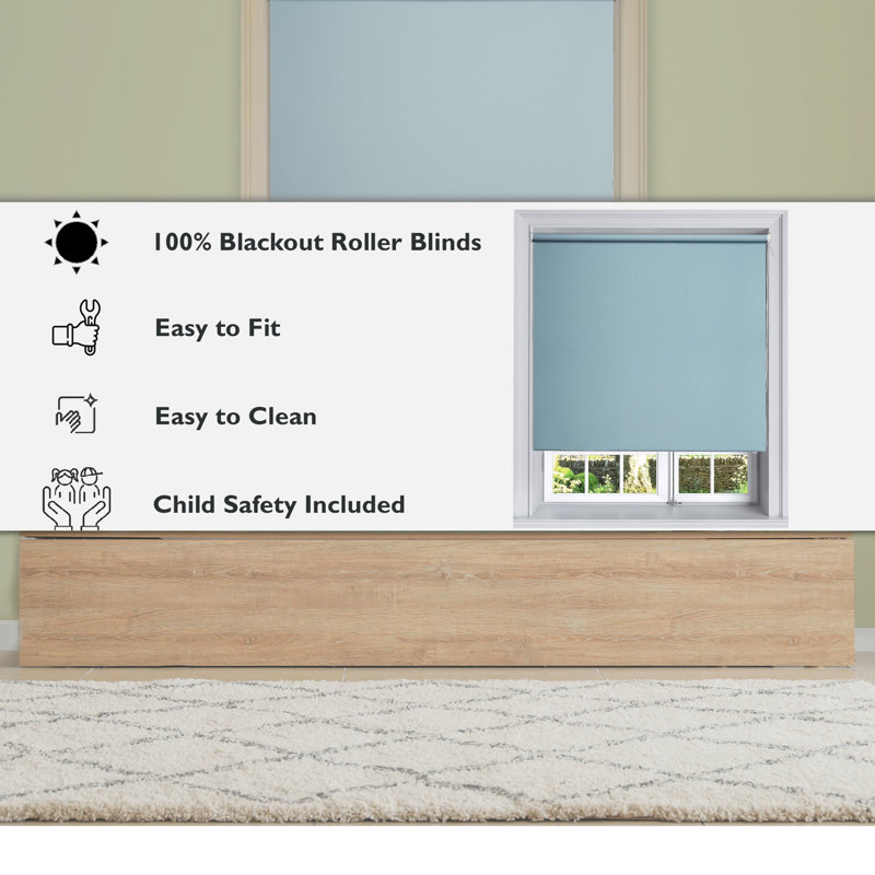 Roller Blind, 90cm W x 160cm L, Blue