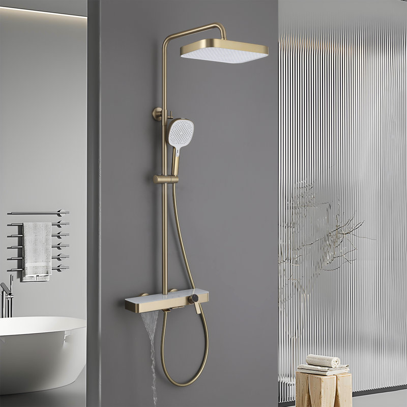Modern Multifunctional Thermostatic Shower Set Simple Hot And Cold Shower Set Three-Function Shower Head, Brushed Gold